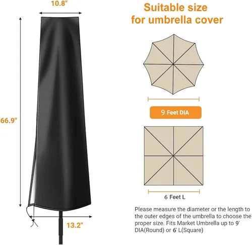 Vista 2 de Dafire Cubierta de paraguas de patio para sombrillas de 7 pies a 9 pies, cubiertas de parasol de 1.7m (Negro 420D), cubierta de paraguas impermeable