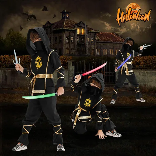 Vista 2 de Disfraz de Halloween para niños, disfraz de ninja y juego de simulación con juguetes Ninja de lujo