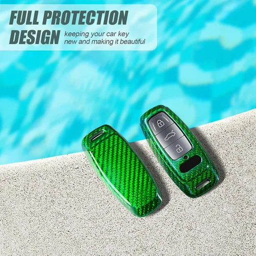 Vista 5 de T-carbon Funda para llavero compatible con Audi E-Tron con llavero, funda de fibra de vidrio real con llavero compatible con Audi A6 A7 A8 Q8 E-Tron
