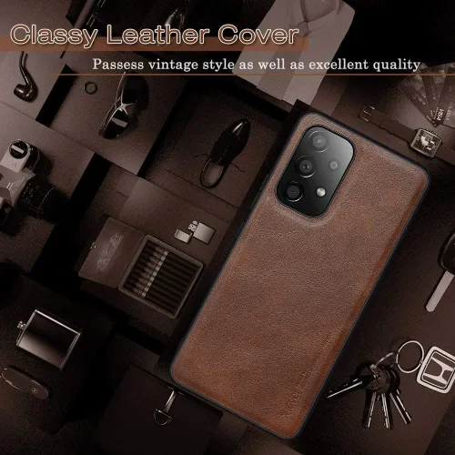 Vista 6 de X-level Funda para Samsung Galaxy A53 5G - Funda delgada de piel sintética de alta calidad para teléfono A53 5G, suave, a prueba de golpes, Marrón