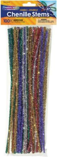 Vista 21 de Creativity Street Jumbo Chenille Stems, 12" x 6 mm, Craft Pipe Cleaners in Assorted Basic Colors, Pack of 100, Case of 12 Packs, 1200 Chenille Stems