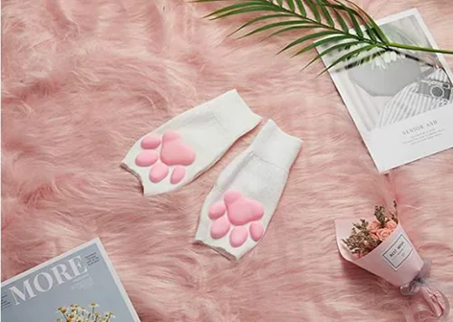 Vista 3 de Lindos guantes de pata de gato, Kawaii Cat Cosplay Kawaii Soft 3D Toes Frijoles sin dedos de gato garra pata pata Pad Sleeve