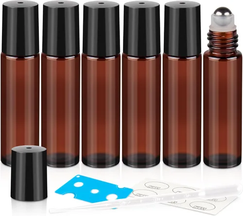 Vista 9 de Botellas enrollables de 0.3 fl oz para aceites esenciales, botellas de vidrio enrollables, botella de perfume recargable, con bolas de rodillo