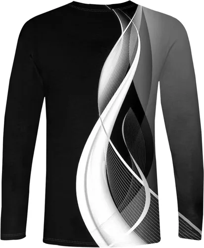 Vista 3 de Camisas casuales para hombre, de manga larga, cuello redondo, elásticas, suaves, casuales, S-4XL