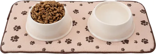 Vista 4 de Kitchen Basics microfibra Pet Bowl anti-deslizamiento Mat – Beige – 10" x 20", Marrón topo
