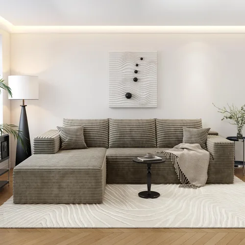 Vista 3 de Sofá seccional Cloud de 107.5 pulgadas con diván en forma de L, sofá modular moderno con asiento profundo, sofás tapizados para sala de estar Camello