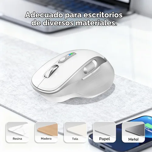 Vista 4 de Ratón inalámbrico recargable con desplazamiento lateral Bluetooth para computadora portátil, mouse programable multidispositivo, desplazamiento