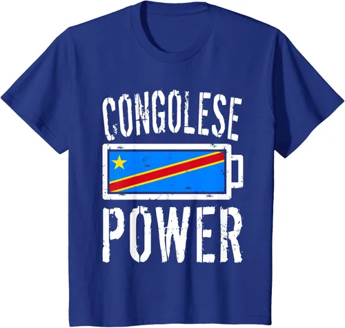 Vista 11 de Camiseta de batería de energía congoleña con bandera de República Democrática del Congo, Negro, S