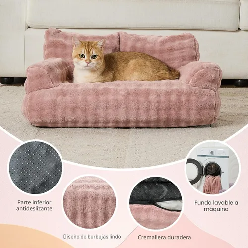 Vista 3 de Sofá cama para gatos, bonito sofá para mascotas para gatos de Rosa polvoriento