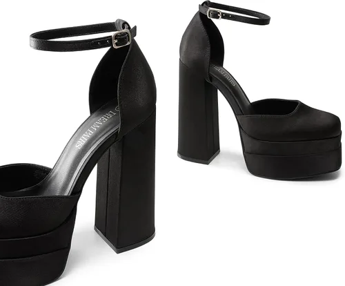 Vista 8 de DREAM PAIRS Zapatos de tacón alto y grueso para mujer, con puntera cerrada, puntera cuadrada, correa en el tobillo, para boda, fiesta, zapatos