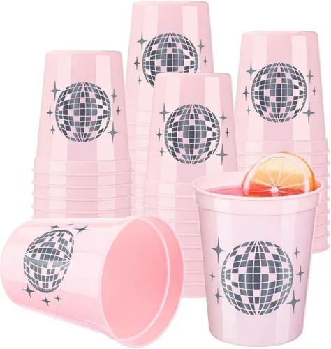 Vista 10 de Uiifan 30 tazas de bola de discoteca para fiesta de discoteca de 16 onzas reutilizables de plástico para despedida de soltera para vaquera Negro