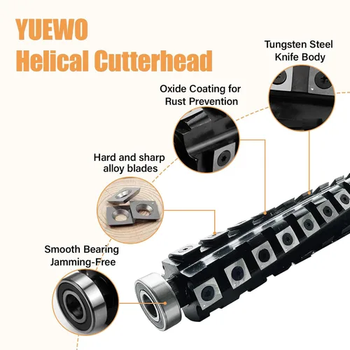 Vista 2 de YUEWO Cabezal de corte helicoidal Sprial apto para DeWalt DW735/DW735X/DW735-XE Cepilladora de 13 pulgadas con 66 insertos de carburo