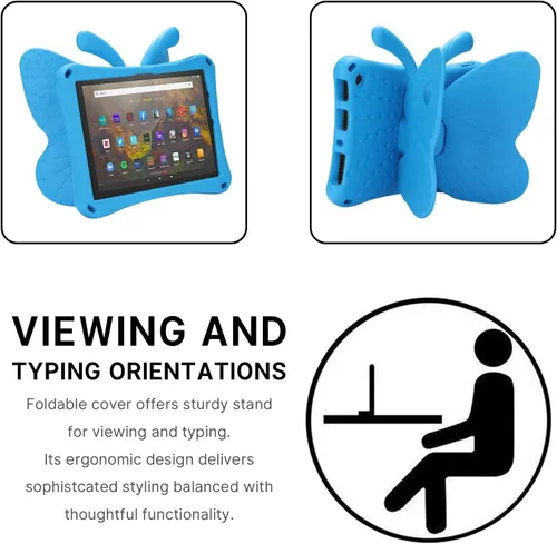Vista 61 de FW Fire 7 - Funda para tablet para niños, Amazon Fire 7 2022, funda de mariposa con luz de atril, EVA, protección contra caídas, resistente, a