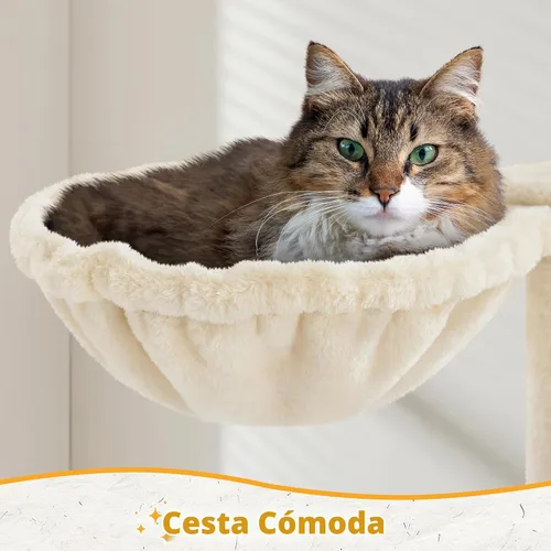 Vista 7 de Yaheetech - Árbol para gatos, torre para gatos de 54 pulgadas de altura para gatos de interior con plataforma extendida y cesta, espacioso Beige