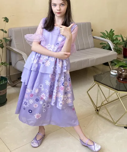 Vista 5 de Zapatos de disfraz de Encanto para niñas, Mirabel Isabela Madrigal, bordado floral, Mary Jane, zapatos planos, zapatos de vestir de princesa