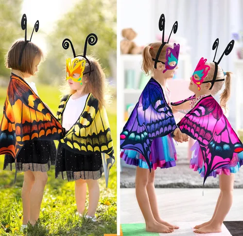 Vista 2 de D.Q.Z Toddlers Fairy-Butterfly-Wings-Costume for Girls 4 Pcs With Tutu Dress Headband, Kids Costume Halloween Party Favors