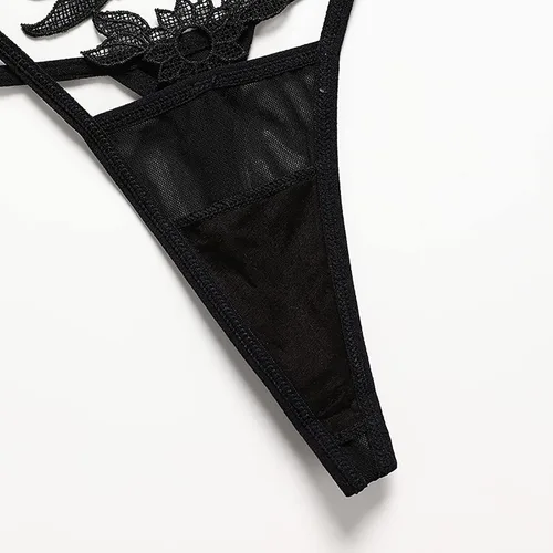 Vista 8 de Tangas de encaje para mujer, con corte sexy, cintura baja, espalda en T, ropa interior elástica transparente