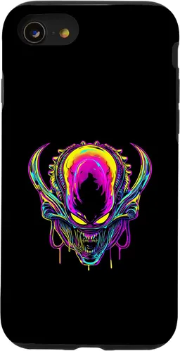 Vista 18 de iPhone 16 Retro Funny streetwear Synthwave 80s 90s spacezilla alien Case