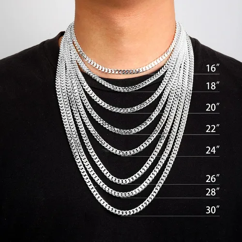 Vista 3 de BRIJEWNES Cadena de eslabones cubanos con cierre de plata de ley 925 de 570.394in para hombres y mujeres, cadena de corte de diamante de 16, 18, 20