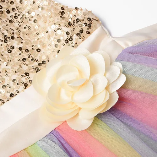 Vista 3 de Uhnice Vestido de malla sin mangas con lentejuelas para niña pequeña para fiesta de boda, Arco iris
