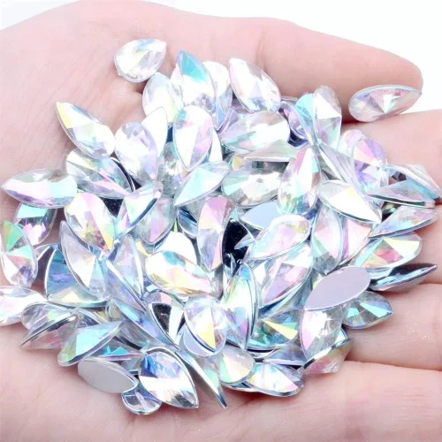Vista 7 de 200 diamantes de imitación de gota de agua, diamantes de imitación de resina con parte trasera plana para manualidades, ropa, decoración de Verde AB