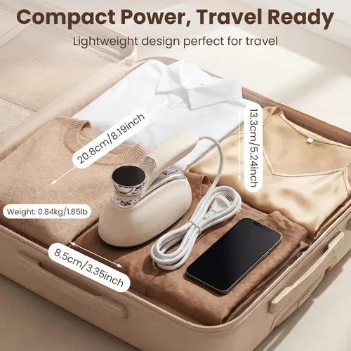 Vista 5 de Vaporizador de mano para ropa, vaporizador portátil 2 en 1 de 1200 W y plancha de viaje con 7 modos, mango giratorio de 180°, calentamiento rápido