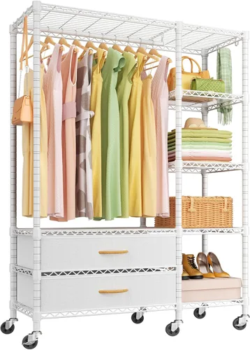 Vista 8 de Ulif F3 Perchero de Servicio Pesado (con cajones de tela), percheros independientes para colgar ropa, sistema organizador de armario ajustable
