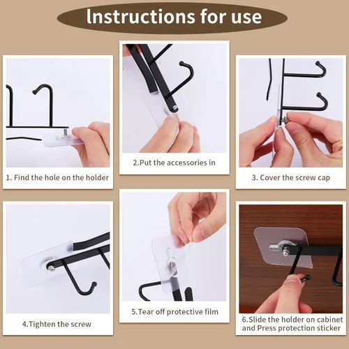 Vista 4 de 4 soportes para tazas de café debajo del gabinete, soporte para tazas de café con 6 ganchos para tazas, ganchos adhesivos para utensilios de cocina