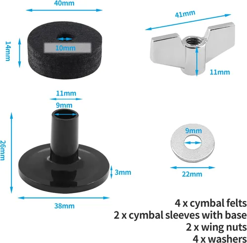 Vista 2 de Biaungdo 12 accesorios de repuesto para platillo, fieltros y copas de platillo Hi-Hat, funda de soporte con arandela y base, tuercas de ala