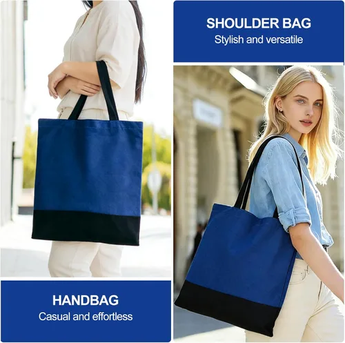 Vista 6 de Bolsa de lona con cremallera y bolsillo interior, bolsas de compras reutilizables para comestibles, bolsa de mano de moda
