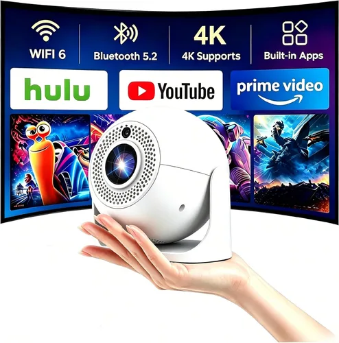Vista 10 de Mini proyector portátil con Bluetooth, proyector compatible con 1080P 4K, proyector de video de corrección Keystone de enfoque automático, proyector