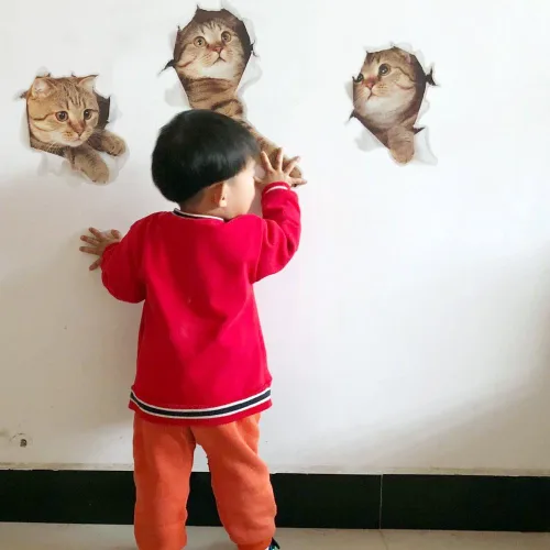 Vista 3 de 3D Vivid Cat - Adhesivo de pared para habitación infantil, diseño de gato