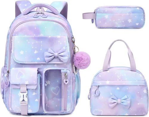 Vista 16 de Mochila para niñas, mochila escolar para niñas, bonita mochila con lazo para niñas, niños y adolescentes, para estudiantes de escuela primaria