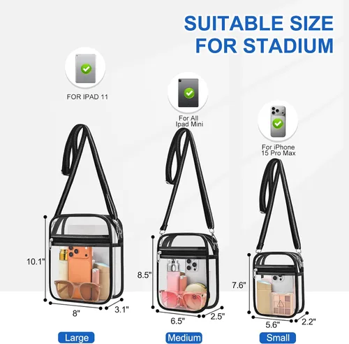 Vista 3 de Bolsa transparente para eventos de estadio, bolso cruzado transparente para hombres y mujeres, bolsa de mensajero para conciertos, festivales