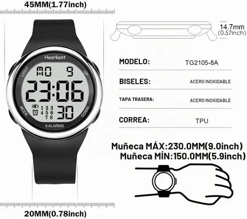 Vista 8 de Hearkent 8 Vibrating Alarms Watch Medication Reminder for Elderly Seniors Negro