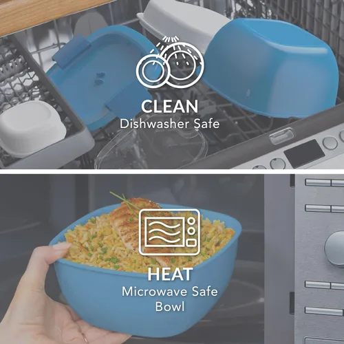 Vista 5 de Contenedor de almuerzo, ecológico y sin BPA de Bentgo Salad para ensaladas y otros aperitivos para llevar, Azul Recipiente para aderezo a prueba