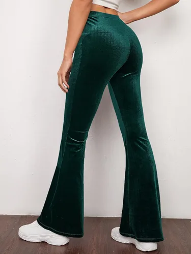 Vista 2 de Floerns Pantalones largos de terciopelo con pierna acampanada y cintura alta para mujer