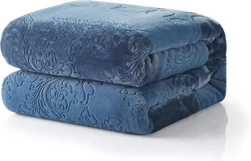 Vista 9 de Tache Elegant Embossed Sherpa Bed Throw Blanket (Blue, 50 x 60 Inch)