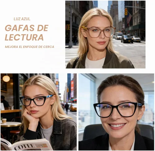 Vista 4 de AQWANO Oversized Blue Light Blocking Reading Glasses Women - Stylish Cat Eye Designer Computer Readers Eyeglasses 2P (Bllack+Champagne)