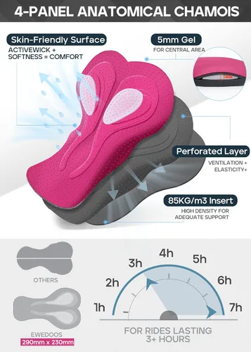 Vista 2 de Ewedoos Pantalones cortos de ciclismo acolchados para mujer con 4 bolsillos, acolchado 4D, pantalones cortos de ciclismo para paseos de 3H +