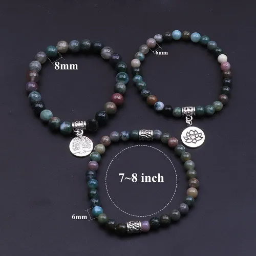 Vista 2 de UEUC 7 - Brazalete curativo de 7 chakras de hematita para mujer, juego de brazalete difusor con dije de flor de loto para yoga o reiki, brazalete