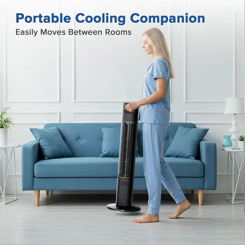 Vista 6 de Electactic Ventilador de torre para dormitorio, ventilador de pie de 25 pies/s, ventilador oscilante de 85° con control remoto, 3 velocidades, 4