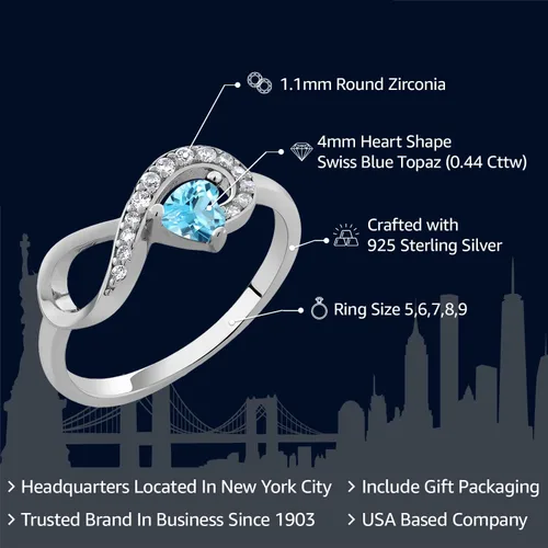 Vista 2 de Gem Stone King Anillo infinito de plata de ley 925 con piedra natal Forma de corazón de 0.157 in Anillo de compromiso de boda para mujer