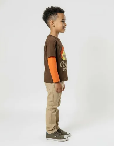 Vista 4 de Unique Baby Niños Camiseta Gráfica de Manga Larga en Capas para Niños Pequeños Marrón