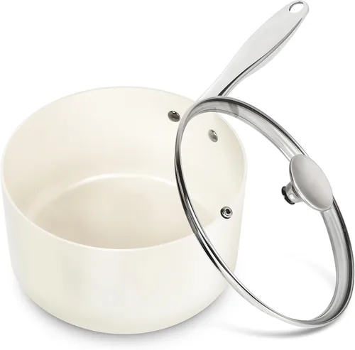 Vista 11 de MICHELANGELO Cacerola de 1 cuarto de galón con tapa, cacerola de salsa de cerámica antiadherente con mango de acero inoxidable, cacerola de 1 cuarto