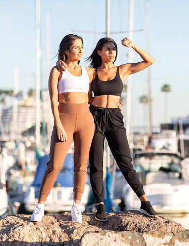 Vista 5 de AJISAI Pantalones deportivos para mujer, con cordón y bolsillos, para correr y descansar