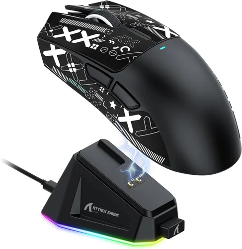 Vista 12 de ATTACK SHARK X11 Ultra-Light Triple Mode Gaming Mouse PAW3311 Sensor óptico 22K DPI 5 botones programables con soporte de carga magnético para Blanco