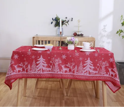 Vista 2 de Anlass Christmas Tablecloth 52×70 Inch, Heavyweight Jacquard Deer Table Cloth Rectangle Waterproof Spillproof Wrinkle Resistant for Holiday Winter