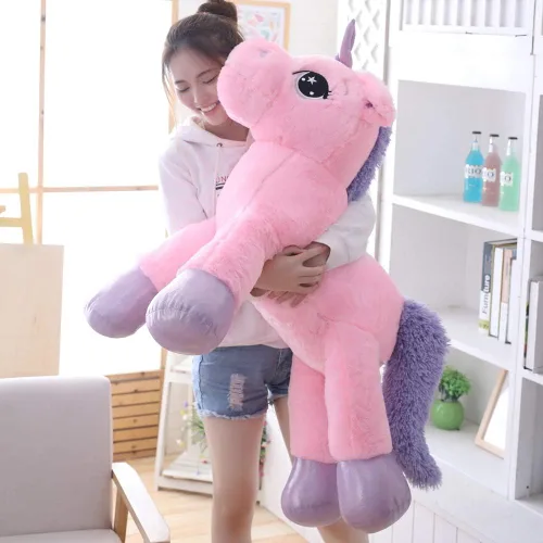 Vista 2 de Juguetes de peluche de unicornio gigante, almohada de felpa suave de unicornios grandes para dormitorio, San Valentín, rosa, 39.4 pulgadas