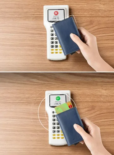 Vista 15 de VULKIT Tarjetero RFID Bloqueo de Cuero Automático Pop Up Cartera Aluminio Slim Pocket Tarjeta de Visita